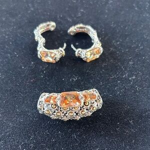 Elegant Silver and Orange Gemstone Jewelry Set (earrings and pendant)